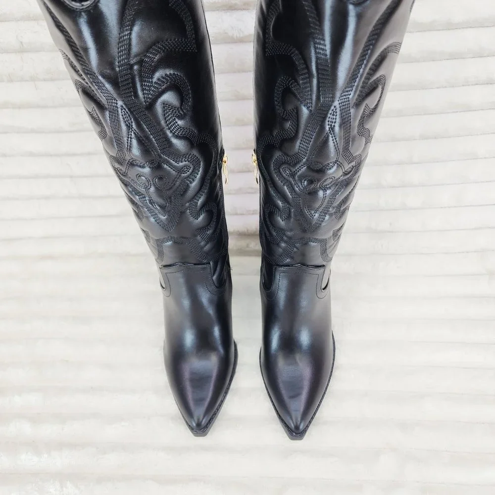 Electric Cowboy Jet Black Matte Western Knee High Cowgirl Boots Jet Black - Picture 5 of 15